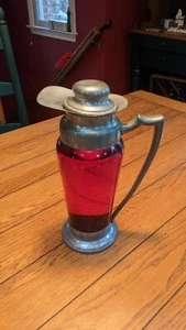 Queen Art Brooklyn, Ruby Red Cocktail Shaker Pitcher in Pewter, Made USA VTG - Picture 1 of 15