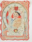 Antique 1920'S Lace Detail 3D Valentine's Day Card Little Girl Angels 3"X5.25"