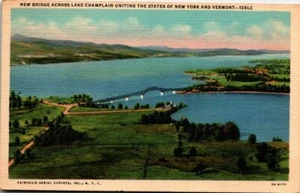 Linen Postcard Lake Champlain Bridge Uniting New York to Vermont UNP NY VT - Picture 1 of 2