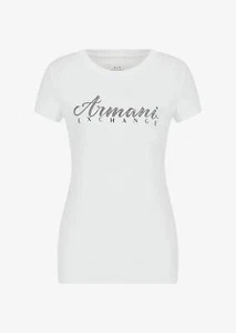 Armani Exchange T-shirt Con Lettering Logo E Borchie Bianco - Taglia XL Donna - Foto 1 di 2