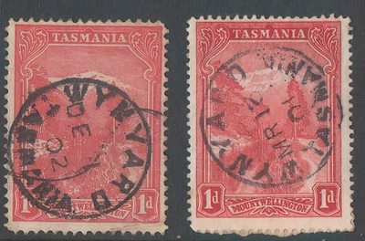 1900's TASMANIA 1d PICTORIAL - 2 x Pmk '' WYNYARD '' RED - USED - LOW START - Image 1 of 2