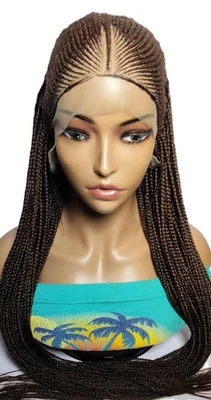 Brown Braided Wig. Full Lace Baby Hair Lemonade Braided Wig -36in Cornrow Braids - Image 1 of 4