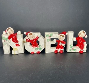 Portacandele vintage Natale NOEL lettere GIAPPONE bambini Babbo Natale Pixie Elfi Kitschy - Foto 1 di 21