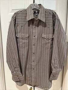 Flying R Ranch Black Snap Button Long Sleeve Gray stripe Shirt Usa 16.5 34 EUC - Picture 1 of 6