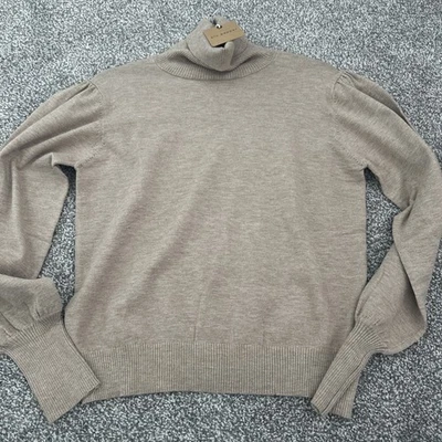 Suéter para mujer talla L marca Blue Pepper beige cuello alto manga globo nuevo con etiquetas Foto 1 de 2