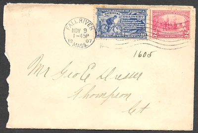 Fall River, Massachusetts MA Special Delivery Cover to Thompson CT 1907 - Image 1 of 2