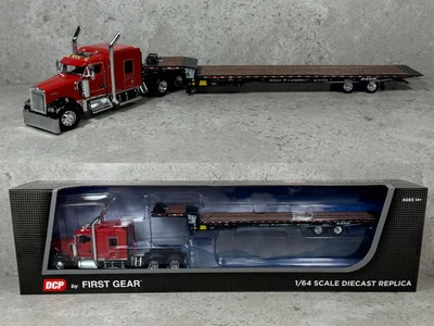 1/64 Kenworth W900L w/ Landoll 440B-50CA Traveling Axle Trailer Red/Black DCP - Image 1 of 4