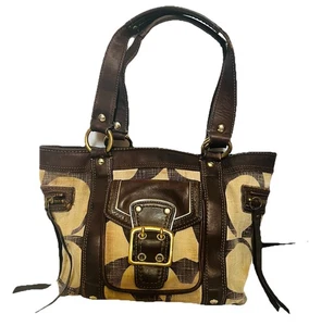 Vintage Coach Legacy Signature Umhängetasche Beuteltasche Handtasche braun Lederbesatz Messing 7551 - Bild 1 von 12