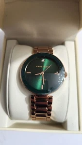 Anne Klein Women's Rose Gold Watch with Green Dial & Diamond Accent AK/1362GNRG - Picture 1 of 4