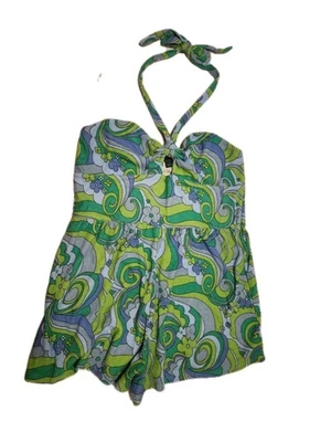 Mameluco halter de tela de rizo para mujer verde y azul remolino talla L bohemio fábula salvaje Foto 1 de 4