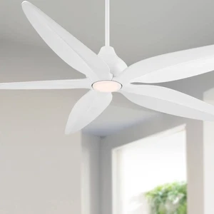 60" Casa Vieja Lotus Bay Matte White Damp LED Ceiling Fan with Remote - Picture 1 of 10