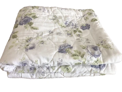 Laura Ashley King Quilt Shams Reversible Floral Lavender Roses & White - Image 1 of 4
