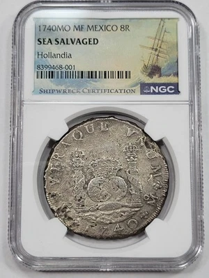 1740 Mo Mexico Silver 8 Reales HOLLANDIA Shipwreck Pillar Dollar NGC *K672 - Image 1 of 3