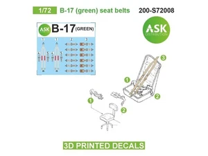 Art Scale Kit 200-S72008 - 1:72 B-17 (Vert) Seat Ceintures - 3D Imprimé Decals - Picture 1 of 1
