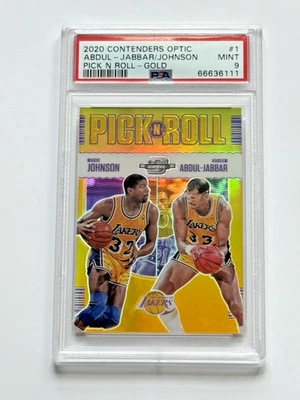 2020 Contenders  Optic Magic Johnson Kareem Jabbar Pick Roll Gold 5/10 PSA9 - Image 1 of 4