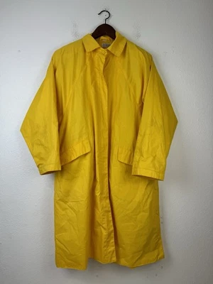 Винтажный 1980-х желтый ветровка длинная куртка траншея размер 8 наплечные подушечки молнии - Изображение 1 из 4