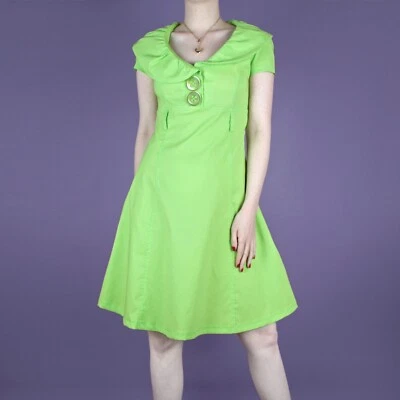 Fluorescent Neon 90s 2000s Mod Frill Ruffle Lime Green Kitsch Dress S Small 8 10 - Image 1 of 4