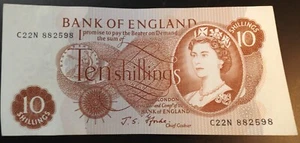 GREAT BRITAIN 10 SHILLING BANK NOTE VERY CRISP BUT USED - Picture 1 of 2