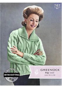 1950's Women's Chunky Cable Sweater Knitting Pattern - Picture 1 of 2