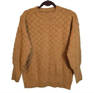 Womens Sweater Balloon Sleeves Wide Basket Wave Stitch Knit Coffee Brown Small - Picture 1 of 14