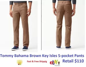Pantalones elásticos para hombre Tommy Bahama 5 bolsillos con islas marrones 36 x 30 elásticos planos - Imagen 1 de 2
