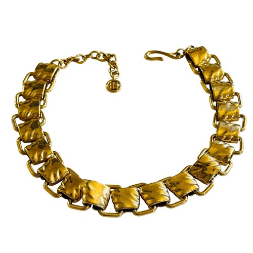 Collana Givenchy Link vintage anni 80 oro testurizzato dichiarazione collare grosso rara 18"L