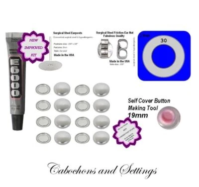 19mm Earring Kit Fabric Self Cover Button DIY Stud Stainless Steel (variations) - Bild 1 von 4