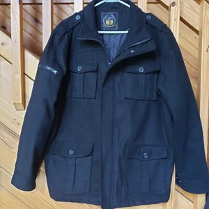 Sportier Brand 1957 XL Black Military Jacket Wool Blend 6 Pocket Zip Button Up - Picture 1 of 14