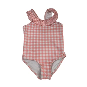 Carters One Piece Swimsuit Baby Girl Pink White 4T Plaid Stretch Bow Ruffled - Picture 1 of 7
