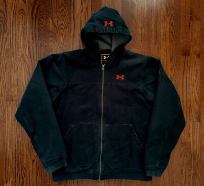 Chaqueta de trabajo Under Armour Storm de lona con capucha cálida forrada de lana negra grande para hombre Foto 1 de 4