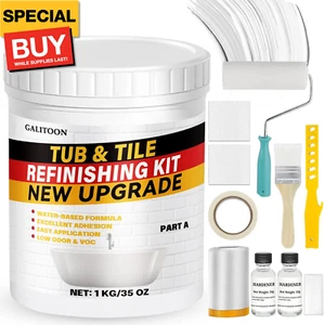 Tub and Tile Refinishing Kit, White Tile Paint 35oz with Tools, Odorless DIY Cou - Picture 1 of 6