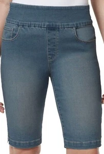 Pantalones cortos elásticos de mezclilla azul adelgazante para mujer talla grande - Imagen 1 de 5