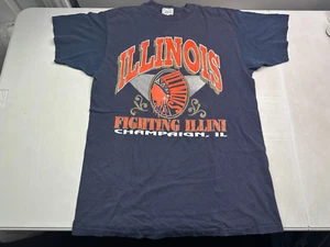 80s Vintage Illinois Fighting Illini Champaign Mens Shirt XL Navy Blue Cotton - Picture 1 of 9