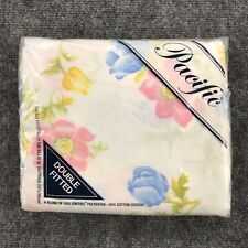 New Vintage Pacific Double Full Fitted Sheet Floral White Retro Mod USA