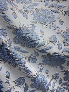 BABY BLUE GOLD Floral Brocade Fabric (60 in.) Sold By The Yard - Picture 1 of 2