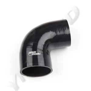 US SHIP 3.5" To 2.5" ID 90 Degree Silicone Hose Pipe Turbo Reducer Coupler Black - Picture 1 of 8