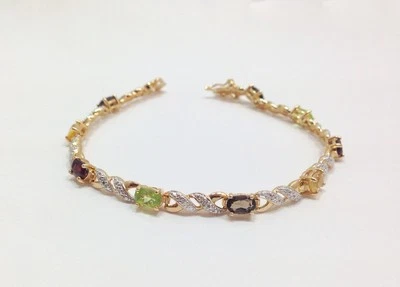 Brazalete Infinity Tenis Piedras Preciosas Ovaladas Multicolor 7 3/8 en Oro sobre Esterlina Foto 1 de 4