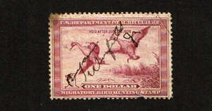 1938 U.S DUCK Stamp $1.00 Lt Violet Pintail Drake Sc#RW5 Signed - Picture 1 of 1