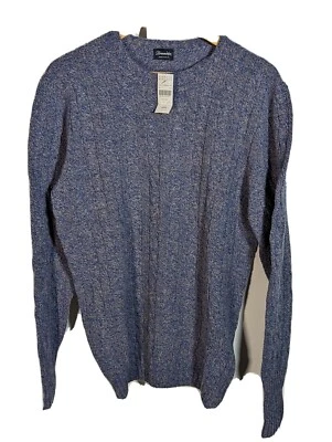 $375 DRUMOHR Suéter de Lana de Cordero Tejido por Cable Cuello Redondo - Azul Gris - Talla 54 Nuevo con Etiquetas Foto 1 de 4