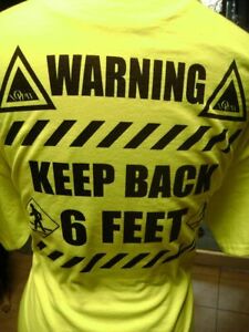 PRINTED TEE SAFETY YELLOW  GREEN SELF DISTANCE STAY 6 FEET BACK  AWAY T-SHIRT
