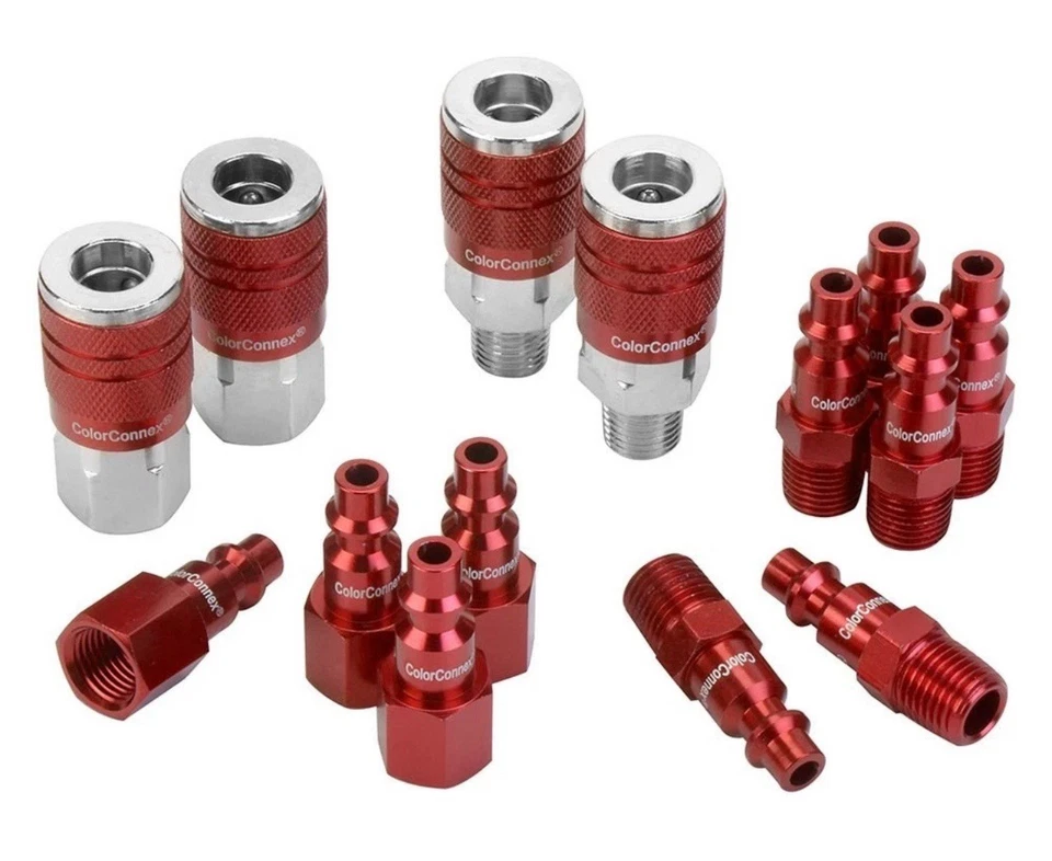ColorConnex Coupler & Plug Kit,工业 D 型,1/4 英寸 NPT,红色,14-PC - A73458 — 第 1/1 张图片