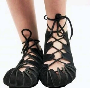 Mocasines de gamuza negros Medeival LARP para mujer 9 cuero Ren Faire Juegos con disfraces hechos a mano - Imagen 1 de 7