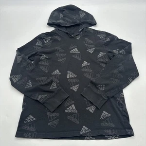 Adidas Sweater Hoody Youth Boys M 10/12 Black Logo Aop ..#30436 - Picture 1 of 7