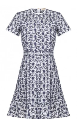 MICHAEL KORS Blue White Short Sleeve Daisy Embroidered Eyelet Dress Sz 12 ($195) - Image 1 of 4