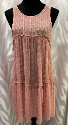 Vestido Free People Transparente Babydoll Rosa Metálico Cuentas Talla S/P Foto 1 de 4