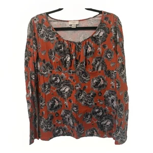 Loft Top Damen Größe L Blumenmuster Rot Langarm Pullover Stretch Shirt Damen - Bild 1 von 4