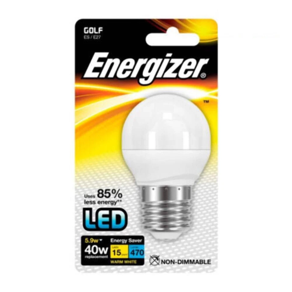 Energizer LED Golf Bulb E27 S8696 Warm White 2700K 5.9W 40W 470 Lumen NEW - Image 1 of 1