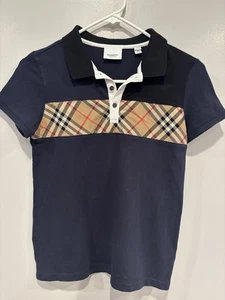 Burberry Boys Navy Black  Polo 12 Y Check Panel Color Block Cotton Pique - Picture 1 of 7