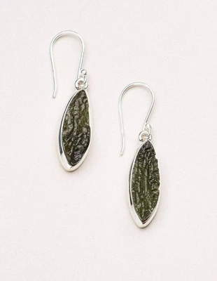 Genuine Moldavite Rough Earrings 925 Sterling Silver Handmade Women Earrings - image 1 of 4