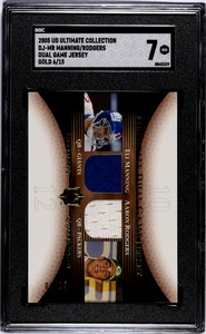 2005 Upper Deck Ultimate Manning Rodgers #DJ-MR Dual Game Jersey Gold SGC 7 - Picture 1 of 2